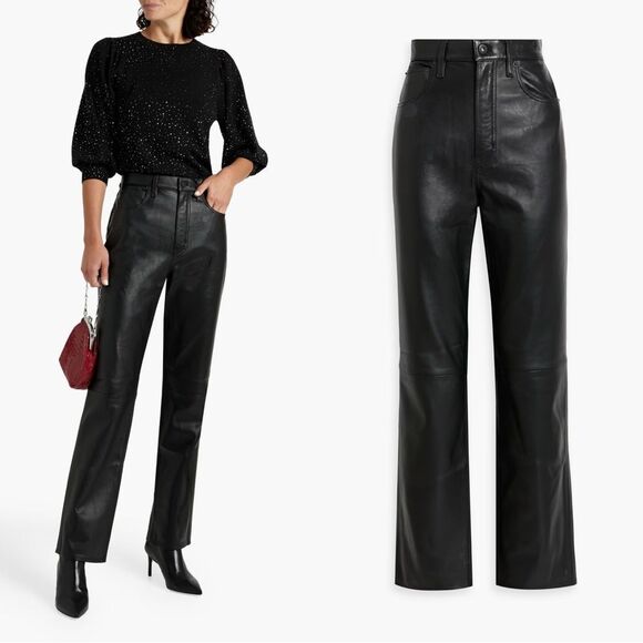 $1600 SLVRLAKE SLVRLAKE London leather straight-leg pants in black - Picture 1 of 9